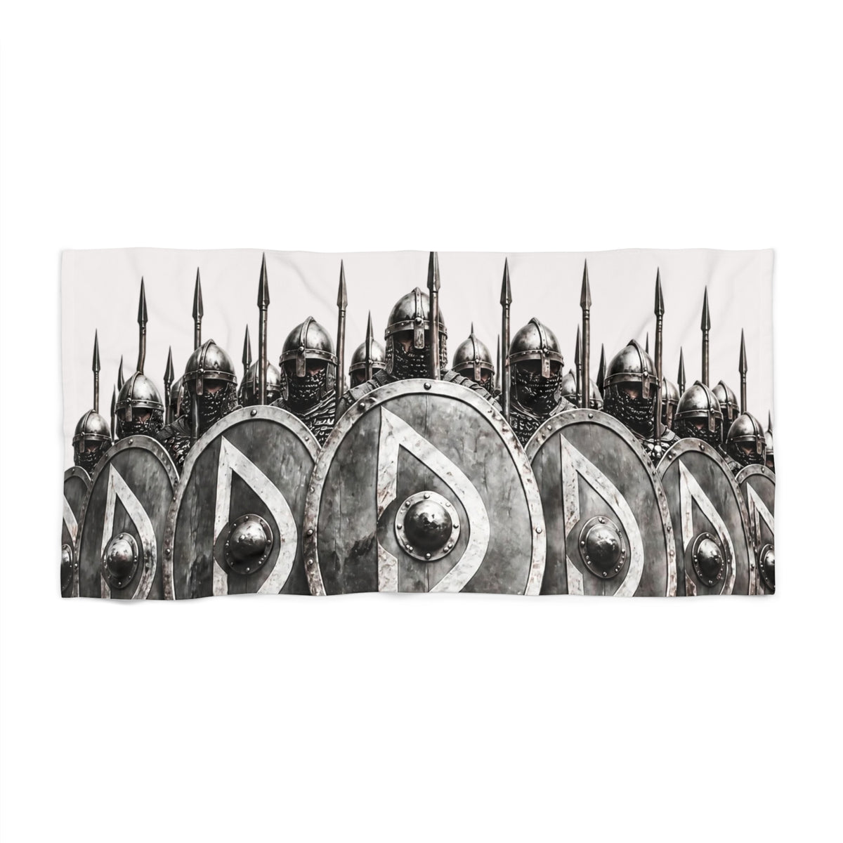 Line of Shielded Warriors Beach Towel | Spartan Phalanx War Shield Design