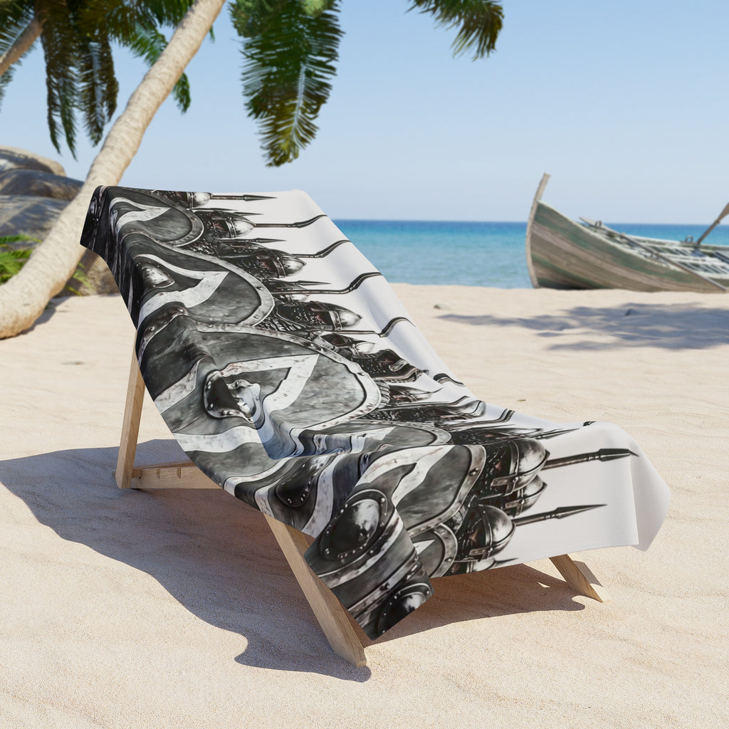 Line of Shielded Warriors Beach Towel | Spartan Phalanx War Shield Design