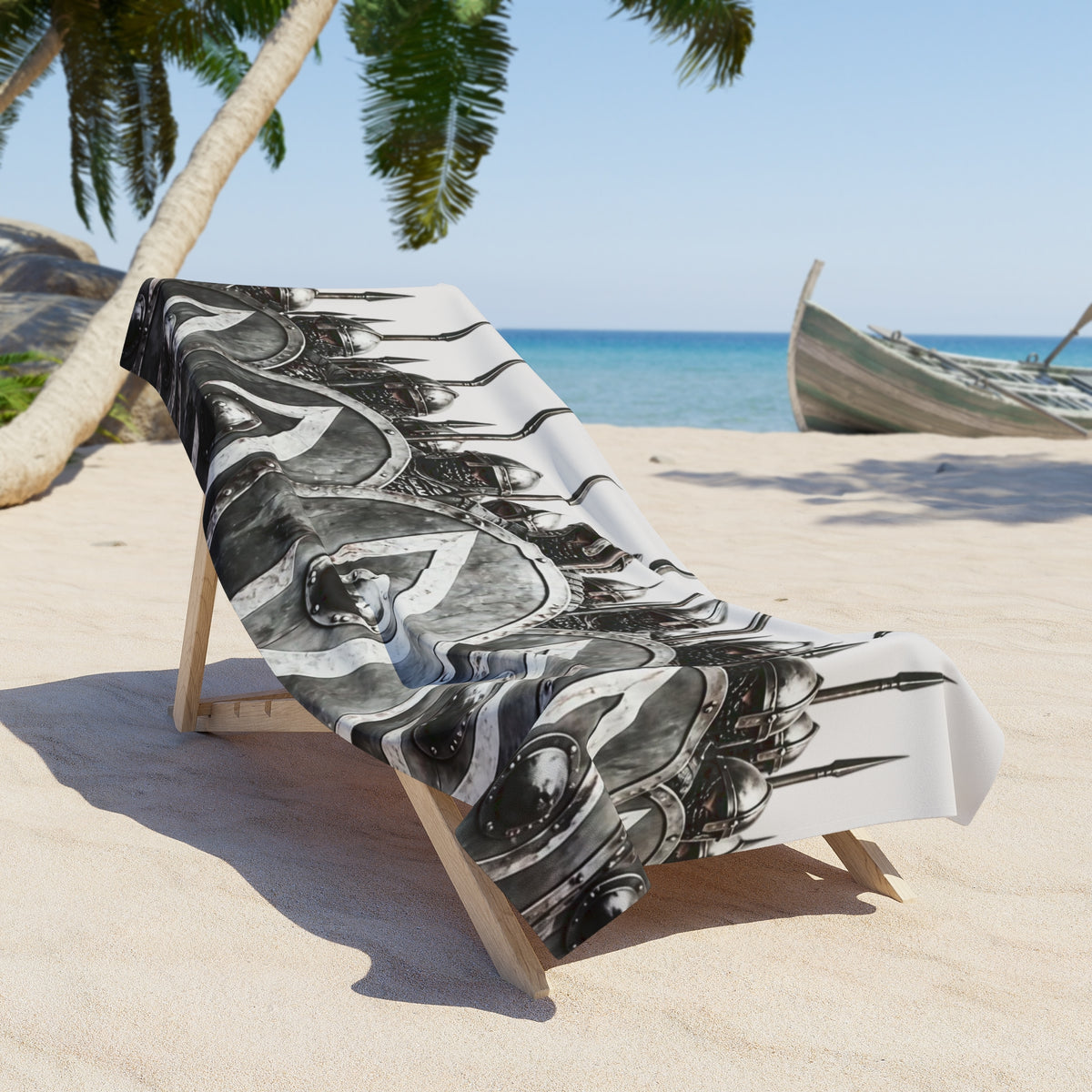 Line of Shielded Warriors Beach Towel | Spartan Phalanx War Shield Design
