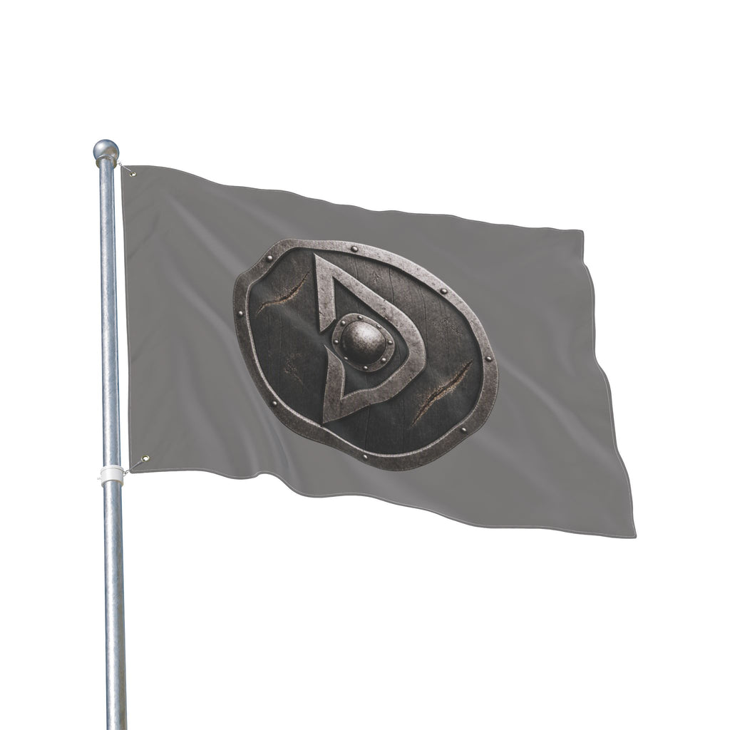 Viking Shield Emblem Flag Double Sided Flag | Medieval Norse Banner, Gray