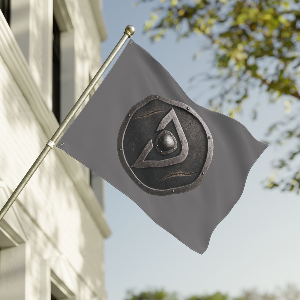 Viking Shield Emblem Flag Double Sided Flag | Medieval Norse Banner, Gray